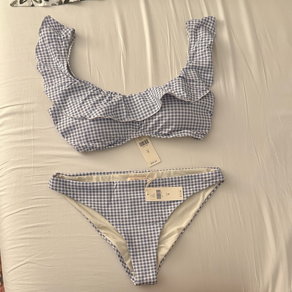 Eberjey Blue and White Checkered Bikini Bottom